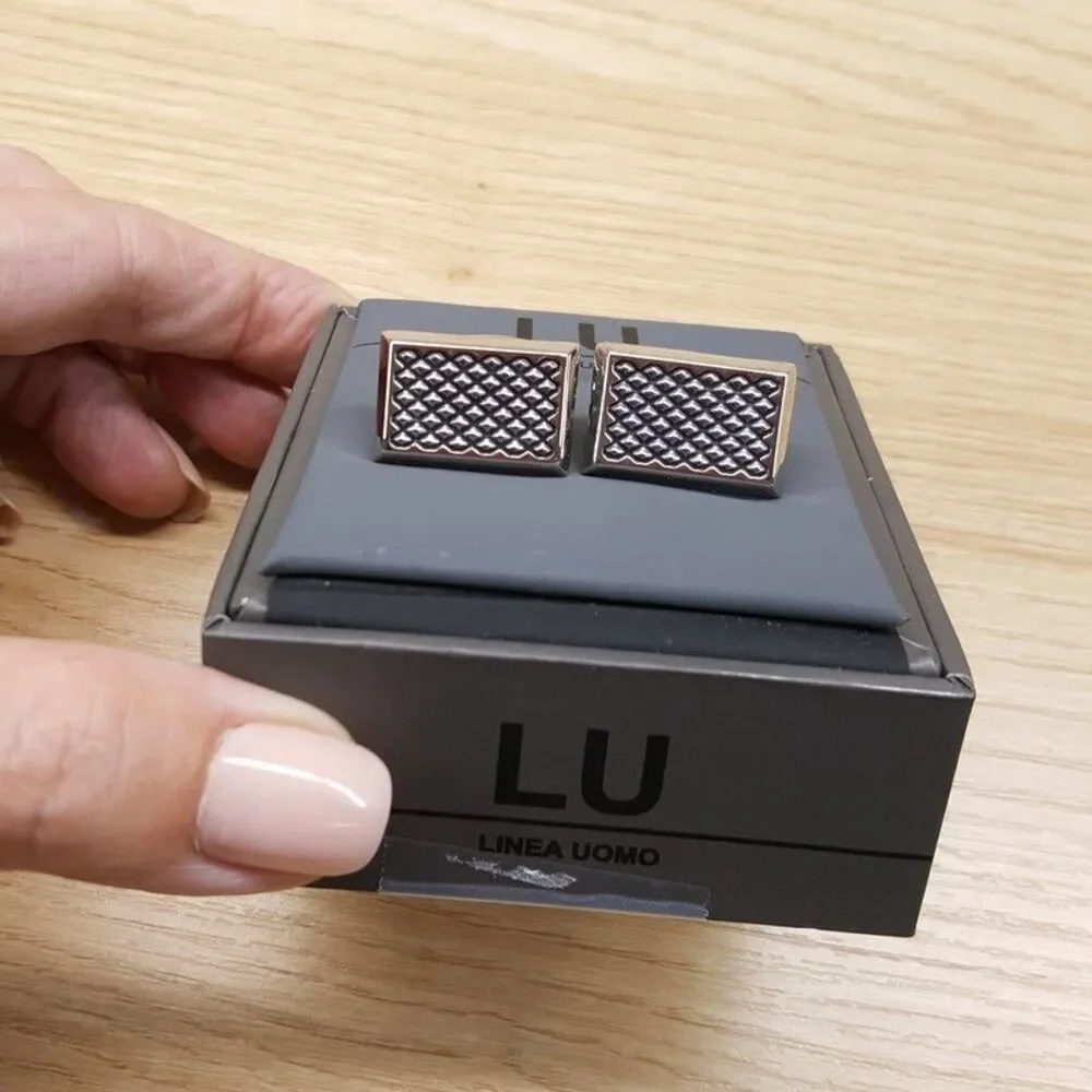 LINEA UOMO Mens Silver Rectangle Cufflinks Textured Grid Cuff Links